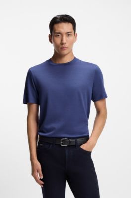 Camiseta regular fit de seda y lana, Celeste