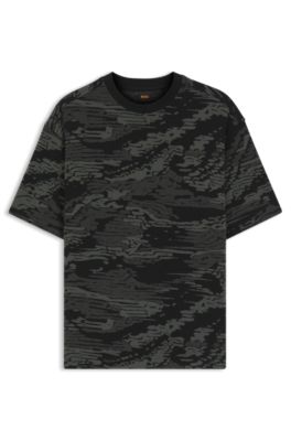 Camouflage-jacquard T-shirt in cotton, Black