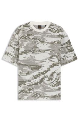 Camouflage-jacquard T-shirt in cotton, White