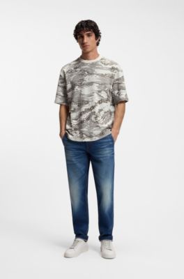 Camouflage-jacquard T-shirt in cotton, White