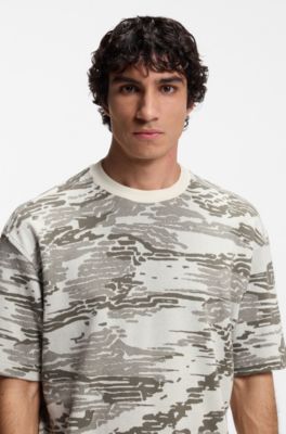 Camiseta de algod&oacute;n con jacquard de camuflaje, Blanco