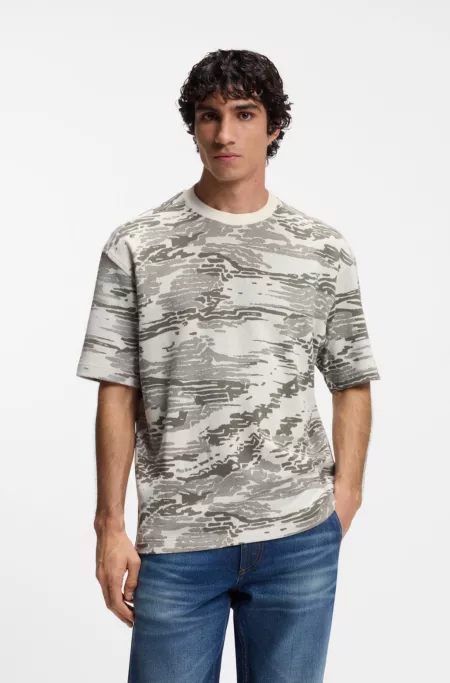 Camouflage-jacquard T-shirt in cotton