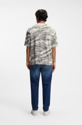 Camouflage-jacquard T-shirt in cotton, White