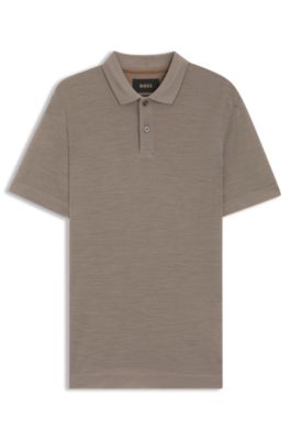 Silk-wool polo shirt with mother-of-pearl buttons, Light Beige