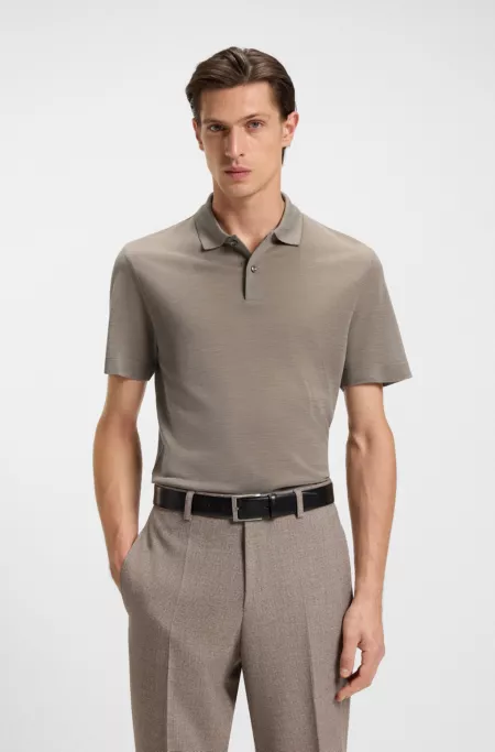 Silk-wool polo shirt with mother-of-pearl buttons