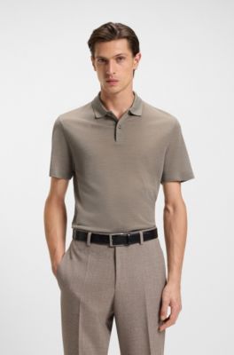 Silk-wool polo shirt with mother-of-pearl buttons, Light Beige