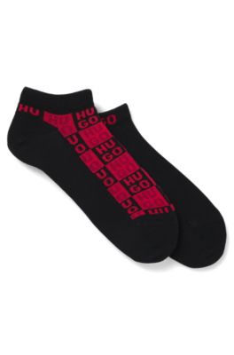 Lot de deux paires de chaussettes hauteur cheville &agrave; logo intarsia, Noir