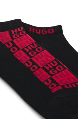 Lot de deux paires de chaussettes hauteur cheville &agrave; logo intarsia, Noir