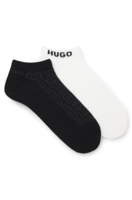 Paquete de dos pares de calcetines a la altura del tobillo con logo en intarsia, Negro