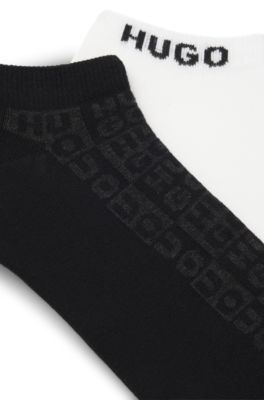 Paquete de dos pares de calcetines a la altura del tobillo con logo en intarsia, Negro