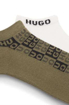 Lot de deux paires de chaussettes hauteur cheville &agrave; logo intarsia, Chaux