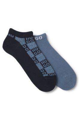 Lot de deux paires de chaussettes hauteur cheville &agrave; logo intarsia, Bleu fonc&eacute;