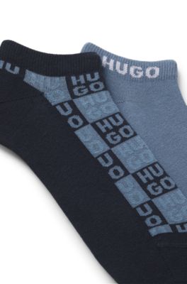 Paquete de dos pares de calcetines a la altura del tobillo con logo en intarsia, Azul oscuro