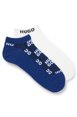 Paquete de dos pares de calcetines a la altura del tobillo con logo en intarsia, Azul oscuro