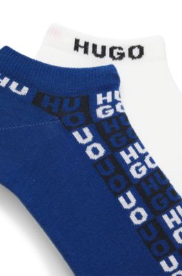 Paquete de dos pares de calcetines a la altura del tobillo con logo en intarsia, Azul oscuro
