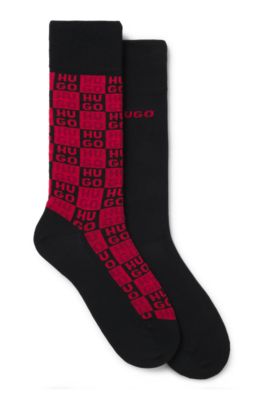 Paquete de dos calcetines de largo est&aacute;ndar con detalles de logotipo, Negro