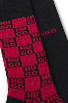 Lot de deux paires de chaussettes mi-mollet avec d&eacute;tails logot&eacute;s, Noir