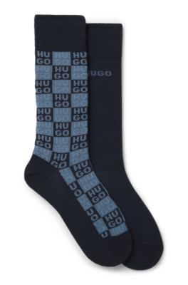 Paquete de dos calcetines de largo est&aacute;ndar con detalles de logotipo, Azul oscuro