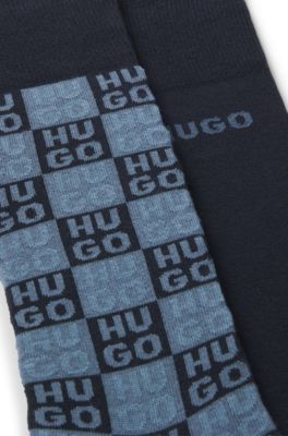 Paquete de dos calcetines de largo est&aacute;ndar con detalles de logotipo, Azul oscuro