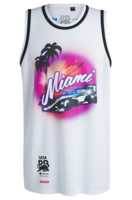 Camiseta de tirantes HUGO&nbsp;x&nbsp;VCARB para aficionados con ilustraci&oacute;n de Miami, Blanco