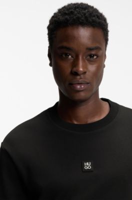 T-shirt en coton m&eacute;lang&eacute; &agrave; logo revisit&eacute;, Noir