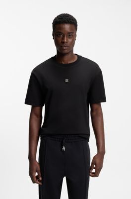 T-shirt en coton m&eacute;lang&eacute; &agrave; logo revisit&eacute;, Noir