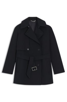 Belted trench coat in cotton, Dark Blue
