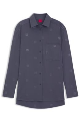 Oversized-fit blouse with stacked logos, Patterned
