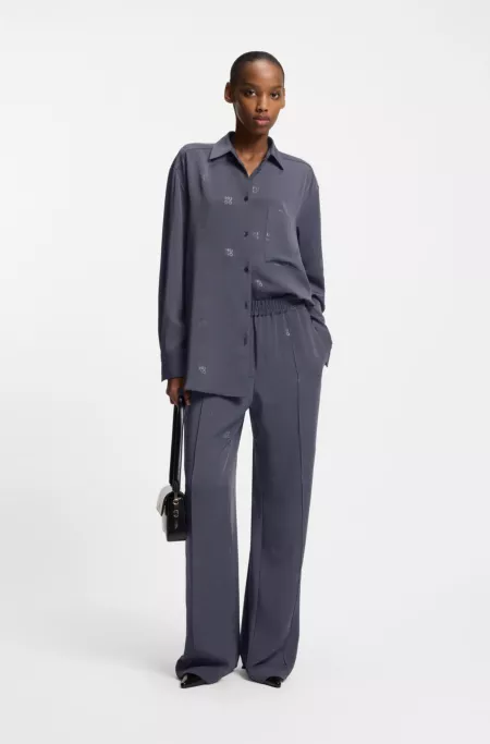 Oversized-fit blouse with stacked logos