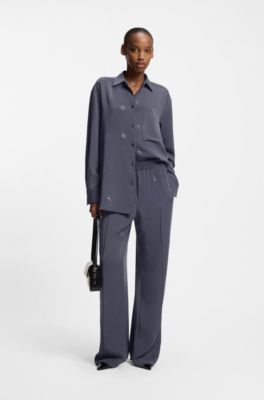 Oversized-fit blouse with stacked logos, Patterned