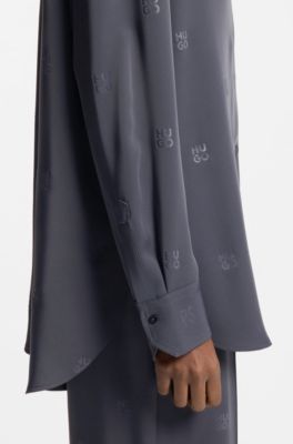 Oversized-fit blouse with stacked logos, Patterned