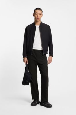 Straight-fit trousers in water-repellent ripstop, Black