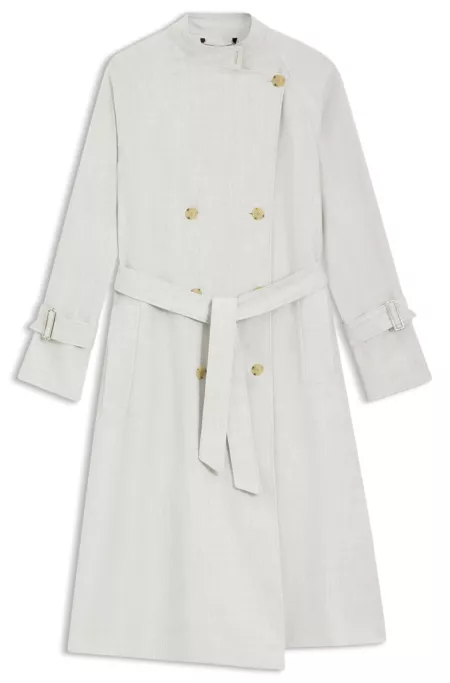 Belted coat with double-breasted closure