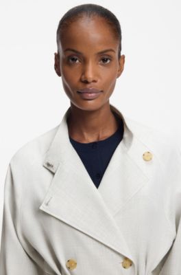 Manteau crois&eacute; en twill avec ceinture, Argent