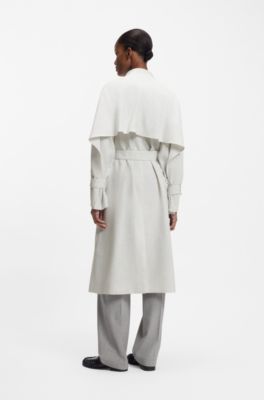 Manteau crois&eacute; en twill avec ceinture, Argent