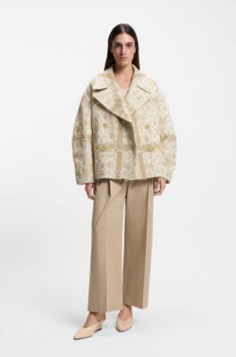 Abrigo cruzado con jacquard a cuadros, Fantas&iacute;a