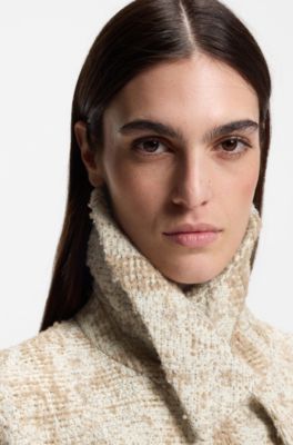 Check-jacquard coat with double-breasted closure, Patterned