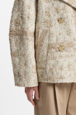 Check-jacquard coat with double-breasted closure, Patterned