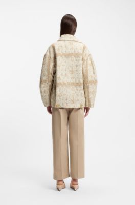 Check-jacquard coat with double-breasted closure, Patterned