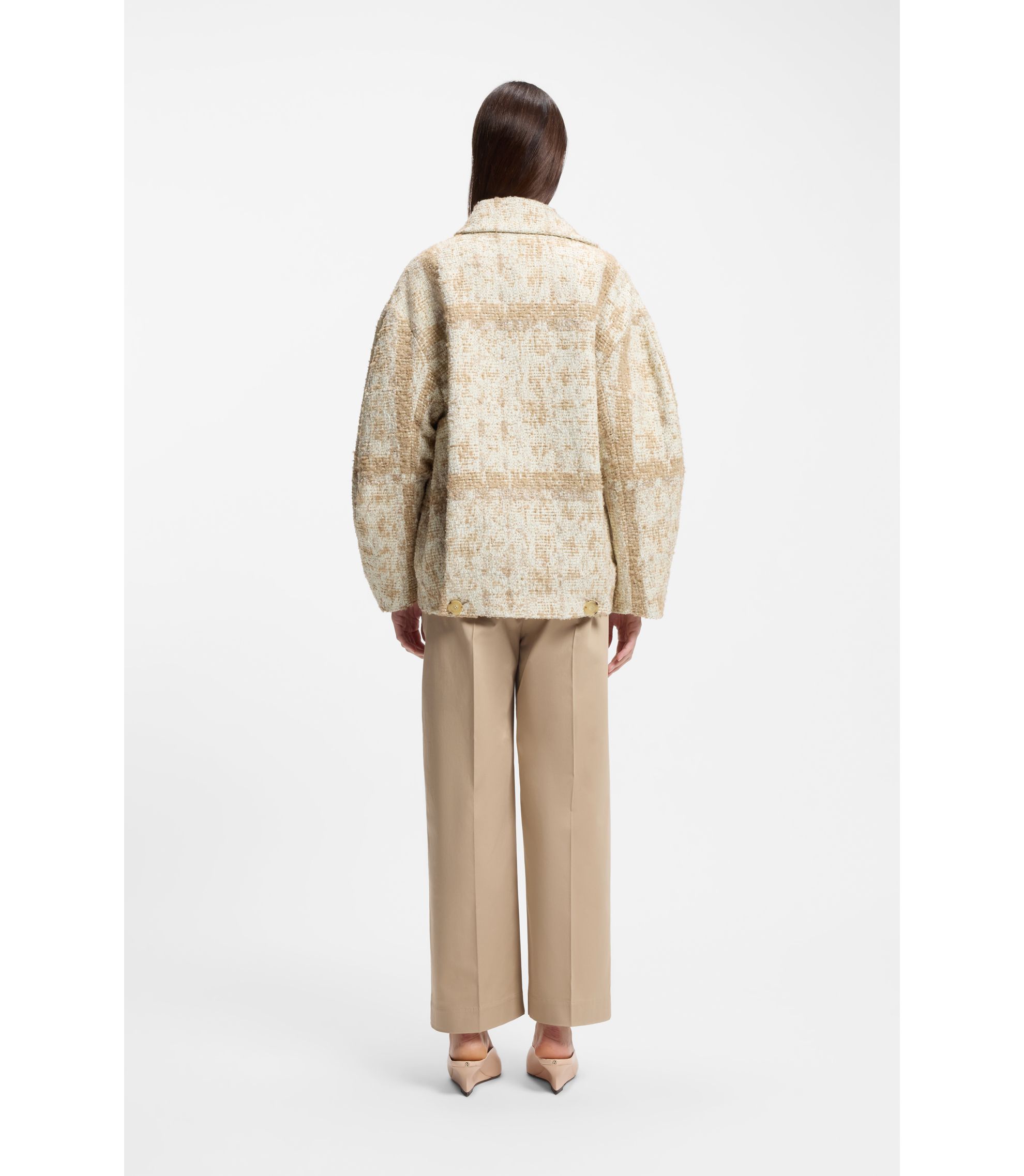 BOSS - Check-jacquard coat with double-breasted closure - Patterned