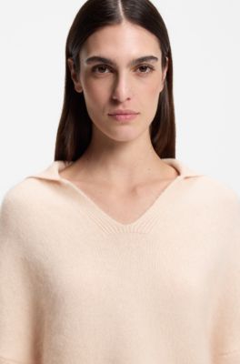 Collared sweater in virgin wool and cashmere, light pink