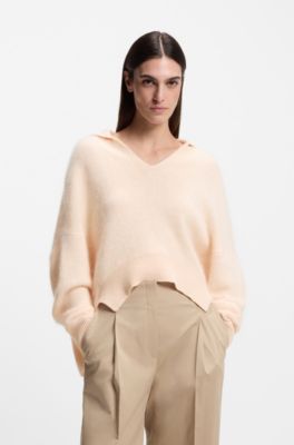 Pull en laine vierge et cachemire &agrave; encolure zipp&eacute;e, Rose clair