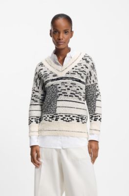 Jacquard-pattern sweater in a cotton blend, Patterned
