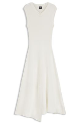 Vestido slim fit de canal&eacute; en hilo boucl&eacute;, Blanco