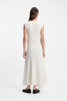 Boucl&eacute;-yarn dress in a slim fit, White