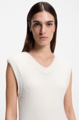 Vestido slim fit de canal&eacute; en hilo boucl&eacute;, Blanco