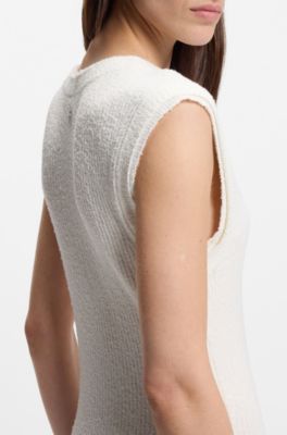 Vestido slim fit de canal&eacute; en hilo boucl&eacute;, Blanco