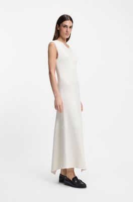 Vestido slim fit de canal&eacute; en hilo boucl&eacute;, Blanco