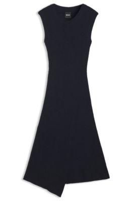 Vestido slim fit de canal&eacute; en hilo boucl&eacute;, Azul oscuro