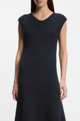 Vestido slim fit de canal&eacute; en hilo boucl&eacute;, Azul oscuro